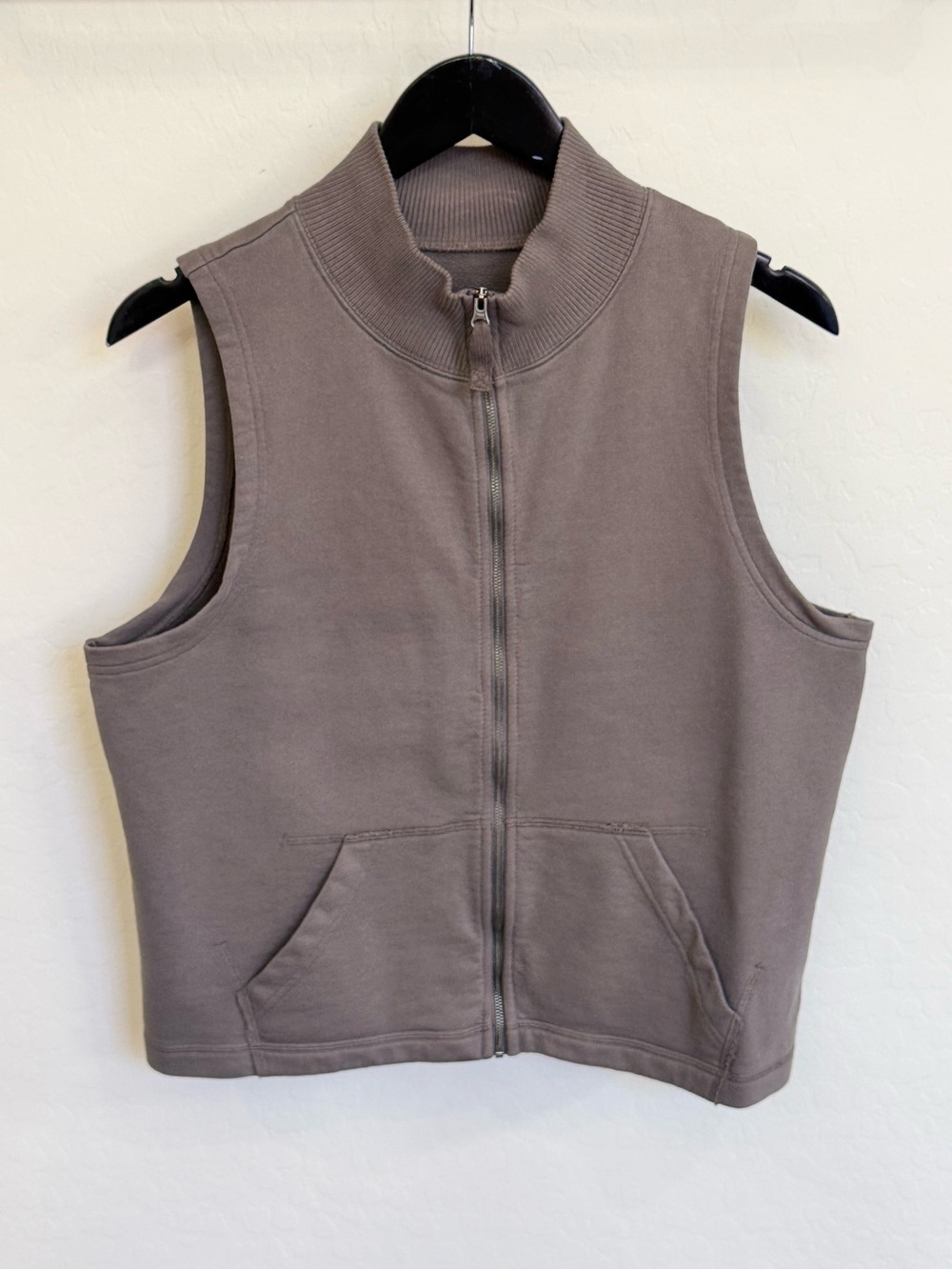 Eileen Fisher Grey Organic Cotton Full Zip Vest Mock Neck Pockets Petite Large